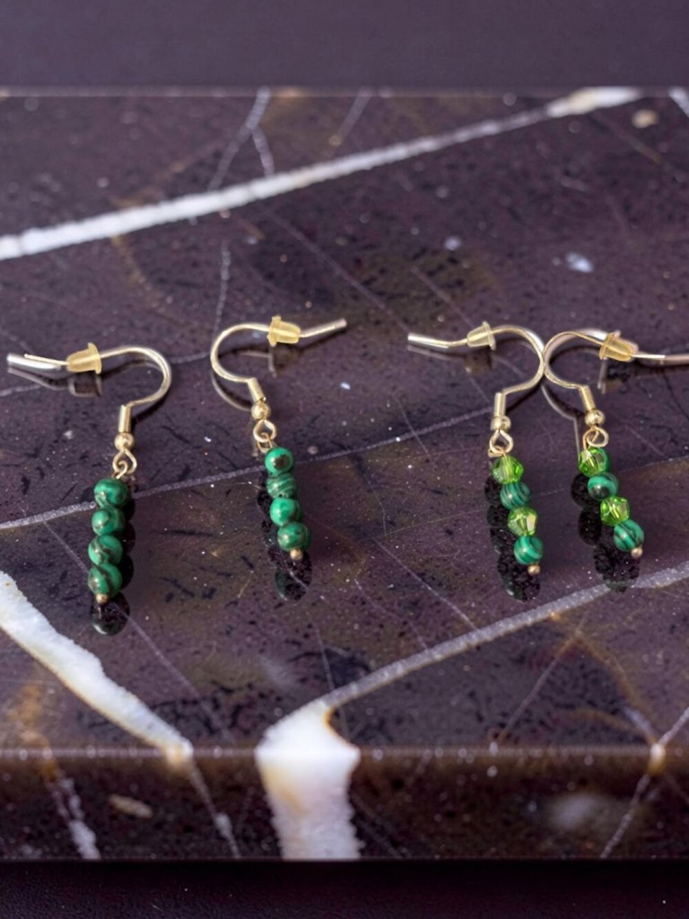 Mini Malachite earrings 2 pr.
